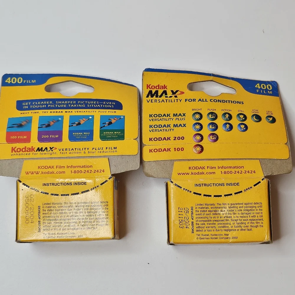 Qty 2 New Kodak MAX Versatility 400 Film 24 Exposure Exp 02/2004 And 05/2004
